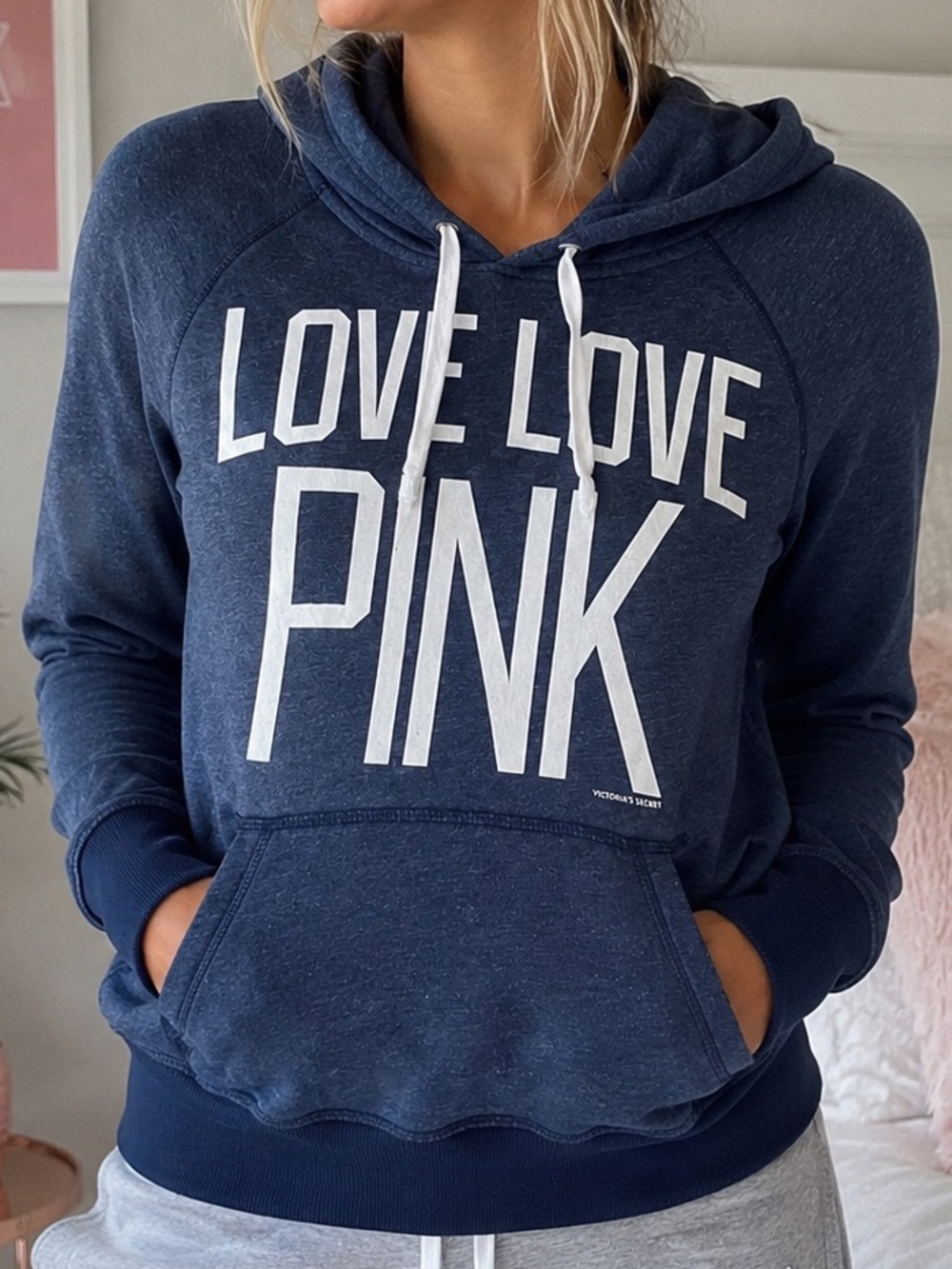 Victoria’s Secret PINK Love Love Pink Blue Hoodie Pullover S